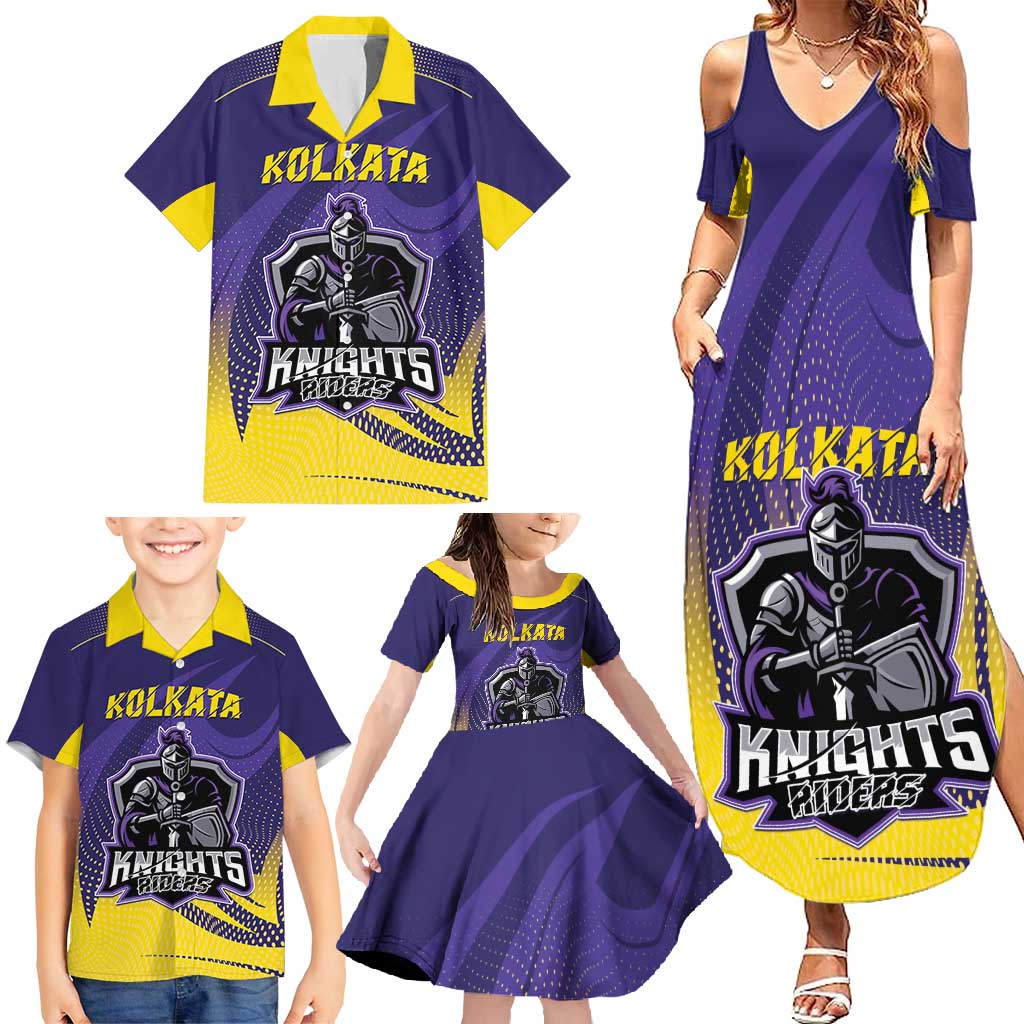 Custom Kolkata 2025 Cricket Knight Riders Family Matching Summer Maxi Dress and Hawaiian Shirt Korbo Lorbo Jeetbo