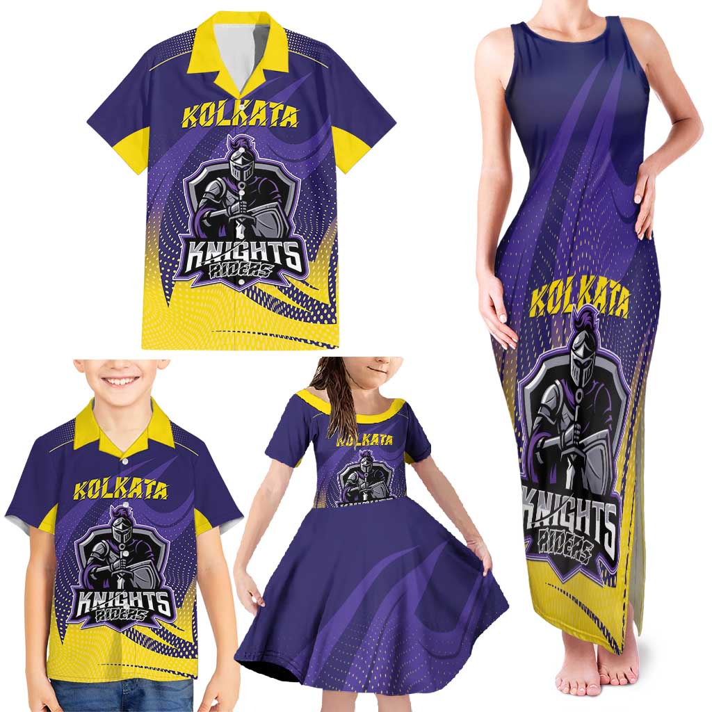 Custom Kolkata 2025 Cricket Knight Riders Family Matching Tank Maxi Dress and Hawaiian Shirt Korbo Lorbo Jeetbo