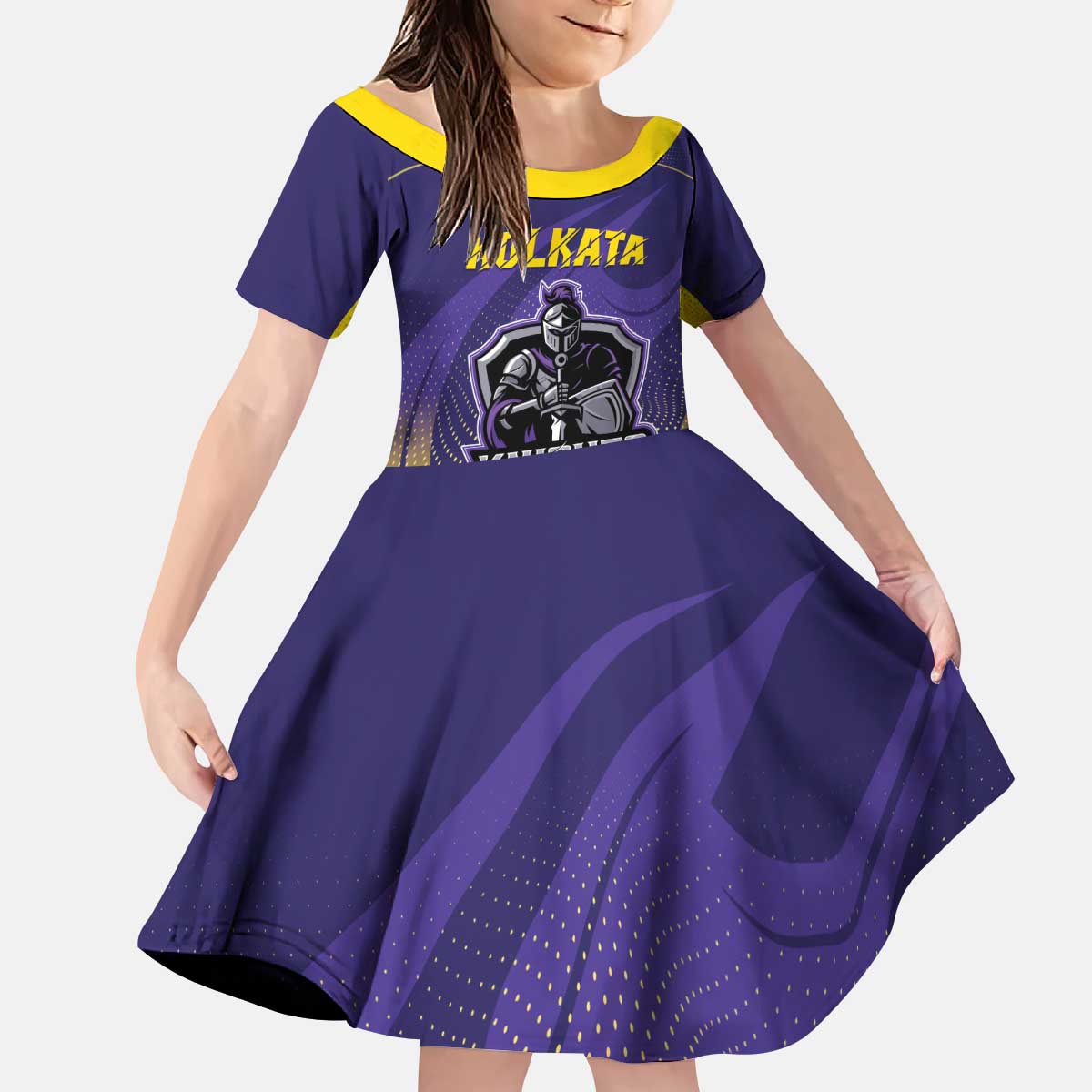 Custom Kolkata 2025 Cricket Knight Riders Kid Short Sleeve Dress Korbo Lorbo Jeetbo
