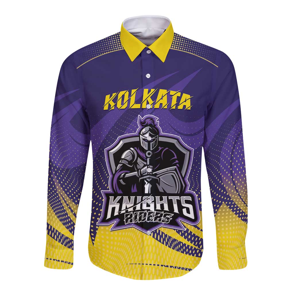 Custom Kolkata 2025 Cricket Knight Riders Long Sleeve Button Shirt Korbo Lorbo Jeetbo