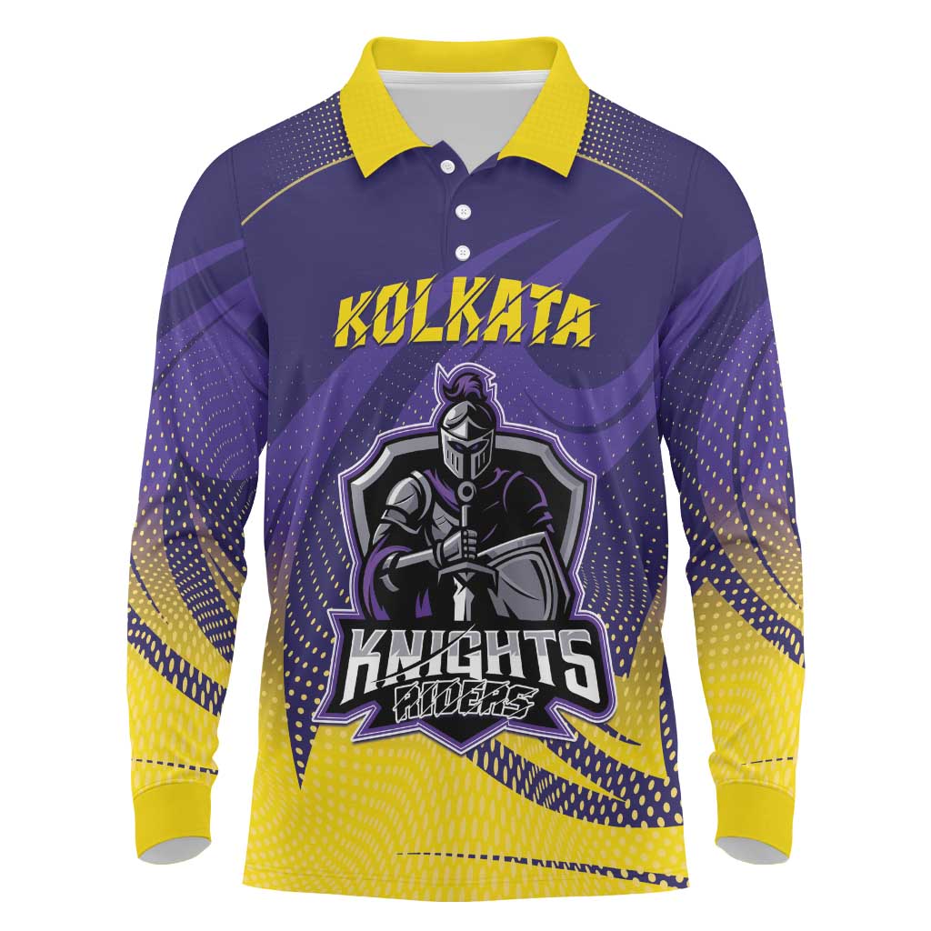Custom Kolkata 2025 Cricket Knight Riders Long Sleeve Polo Shirt Korbo Lorbo Jeetbo