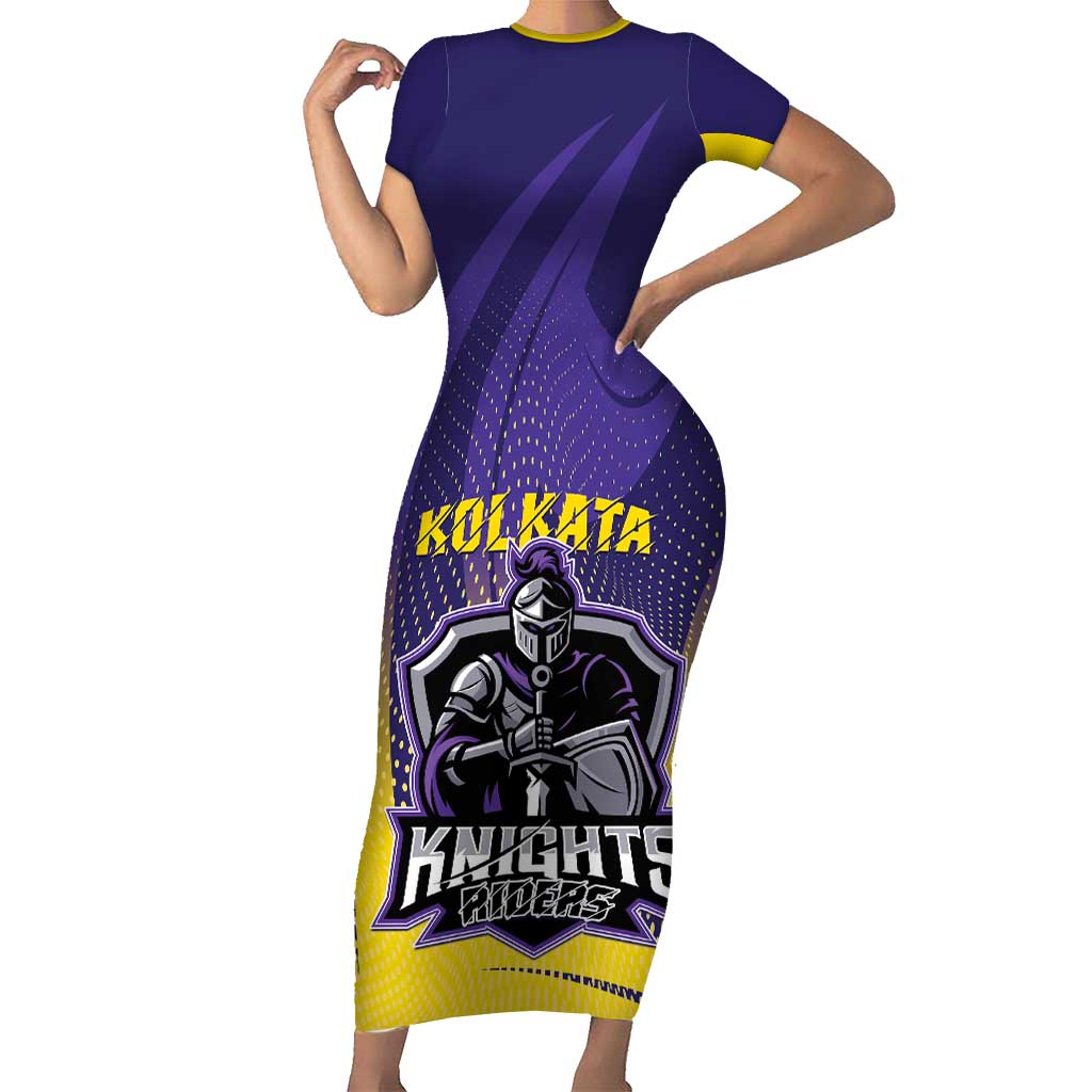 Custom Kolkata 2025 Cricket Knight Riders Short Sleeve Bodycon Dress Korbo Lorbo Jeetbo