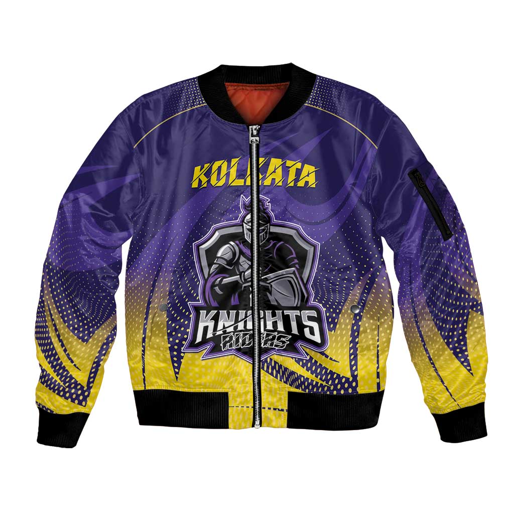 Custom Kolkata 2025 Cricket Knight Riders Sleeve Zip Bomber Jacket Korbo Lorbo Jeetbo