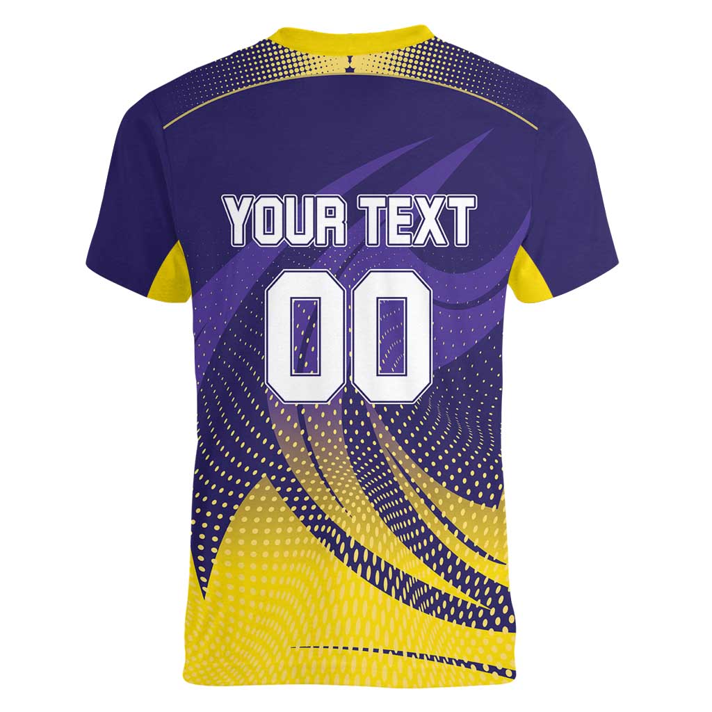 Custom Kolkata 2025 Cricket Knight Riders Women V-Neck T-Shirt Korbo Lorbo Jeetbo