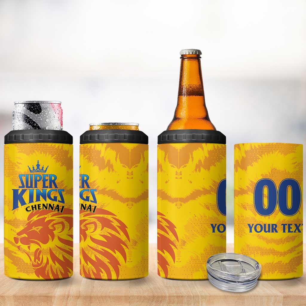 Custom Chennai 2025 Cricket Super Kings 4 in 1 Can Cooler Tumbler Yellow Army Lions Champion