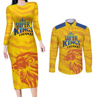 Custom Chennai 2025 Cricket Super Kings Couples Matching Long Sleeve Bodycon Dress and Long Sleeve Button Shirt Yellow Army Lions Champion