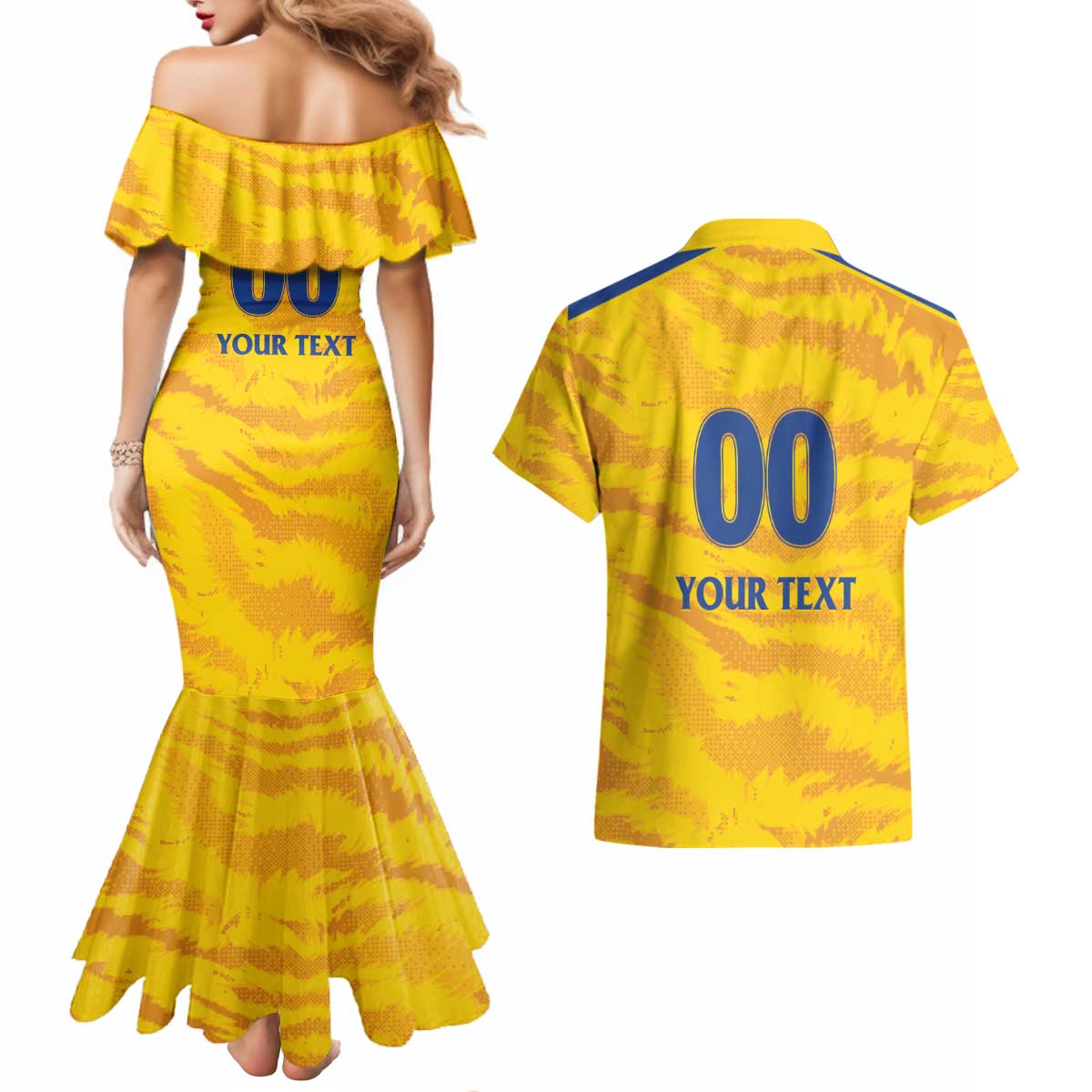 Custom Chennai 2025 Cricket Super Kings Couples Matching Mermaid Dress and Hawaiian Shirt Yellow Army Lions Champion