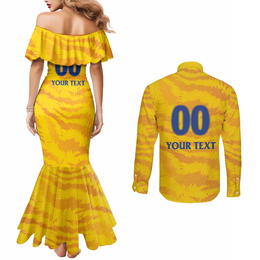 Custom Chennai 2025 Cricket Super Kings Couples Matching Mermaid Dress and Long Sleeve Button Shirt Yellow Army Lions Champion