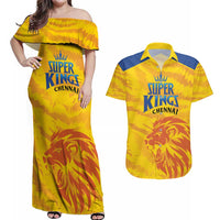 Custom Chennai 2025 Cricket Super Kings Couples Matching Off Shoulder Maxi Dress and Hawaiian Shirt Yellow Army Lions Champion