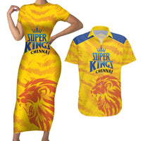 Custom Chennai 2025 Cricket Super Kings Couples Matching Short Sleeve Bodycon Dress and Hawaiian Shirt Yellow Army Lions Champion