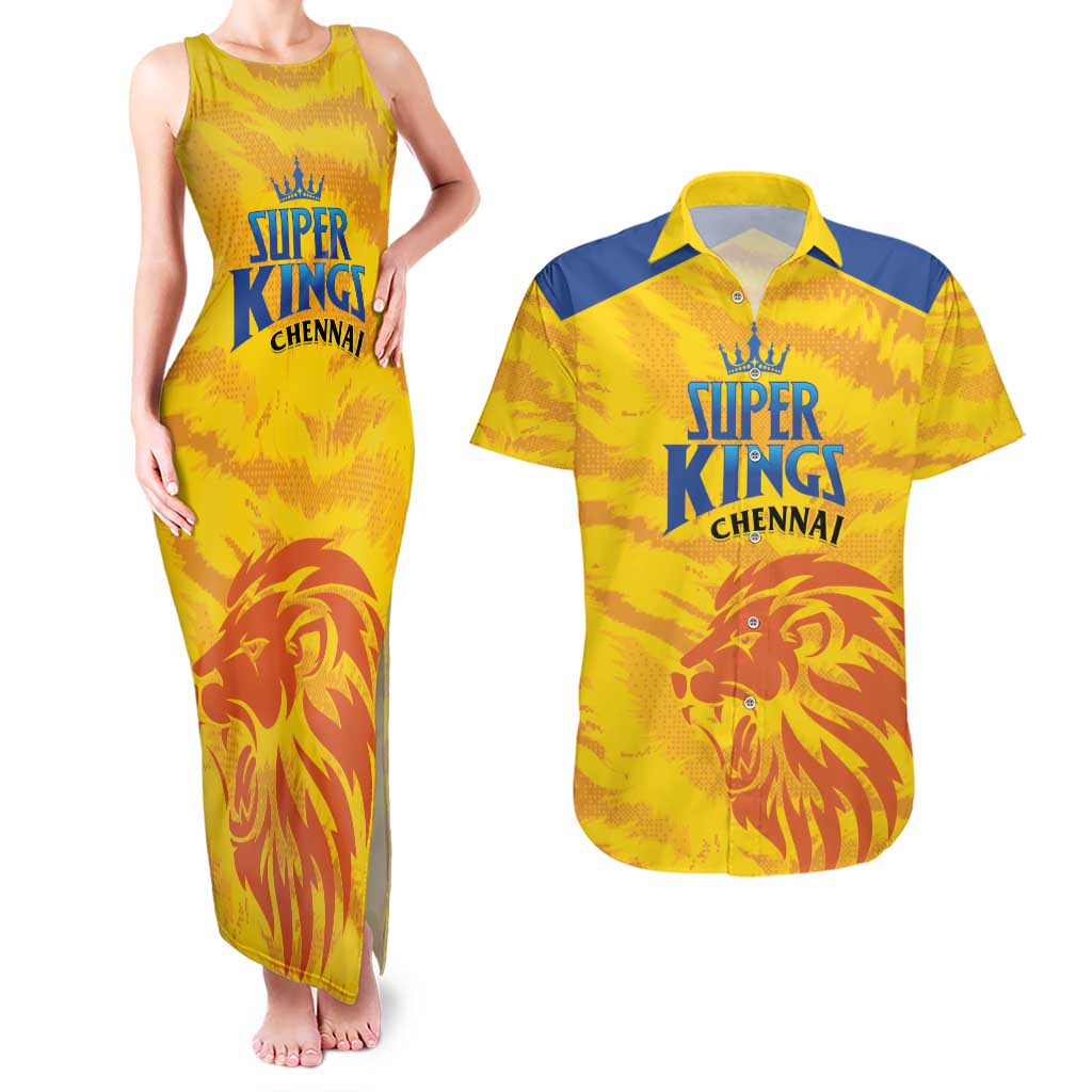 Custom Chennai 2025 Cricket Super Kings Couples Matching Tank Maxi Dress and Hawaiian Shirt Yellow Army Lions Champion