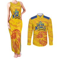 Custom Chennai 2025 Cricket Super Kings Couples Matching Tank Maxi Dress and Long Sleeve Button Shirt Yellow Army Lions Champion