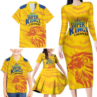 Custom Chennai 2025 Cricket Super Kings Family Matching Long Sleeve Bodycon Dress and Hawaiian Shirt Yellow Army Lions Champion