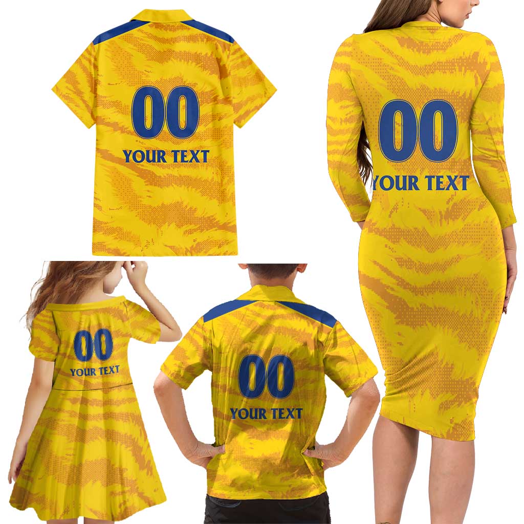 Custom Chennai 2025 Cricket Super Kings Family Matching Long Sleeve Bodycon Dress and Hawaiian Shirt Yellow Army Lions Champion