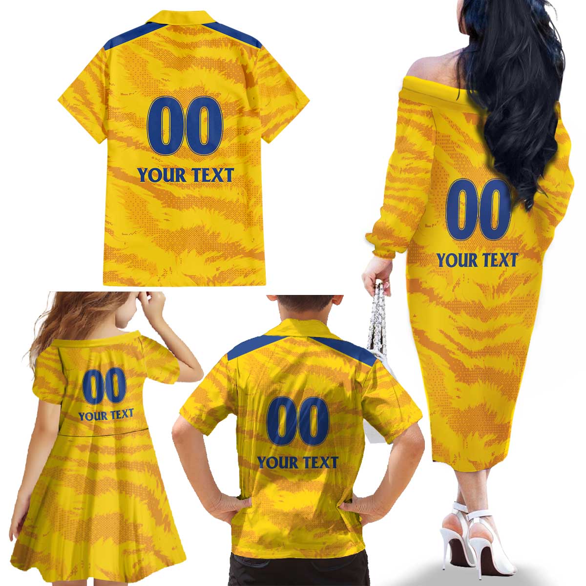 Custom Chennai 2025 Cricket Super Kings Family Matching Off The Shoulder Long Sleeve Dress and Hawaiian Shirt Yellow Army Lions Champion
