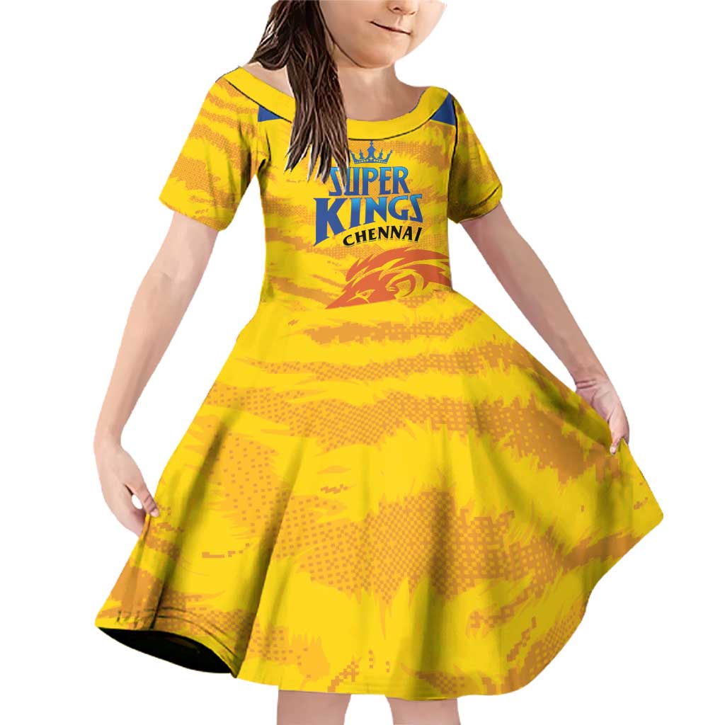 Custom Chennai 2025 Cricket Super Kings Family Matching Off Shoulder Short Dress and Hawaiian Shirt Yellow Army Lions Champion