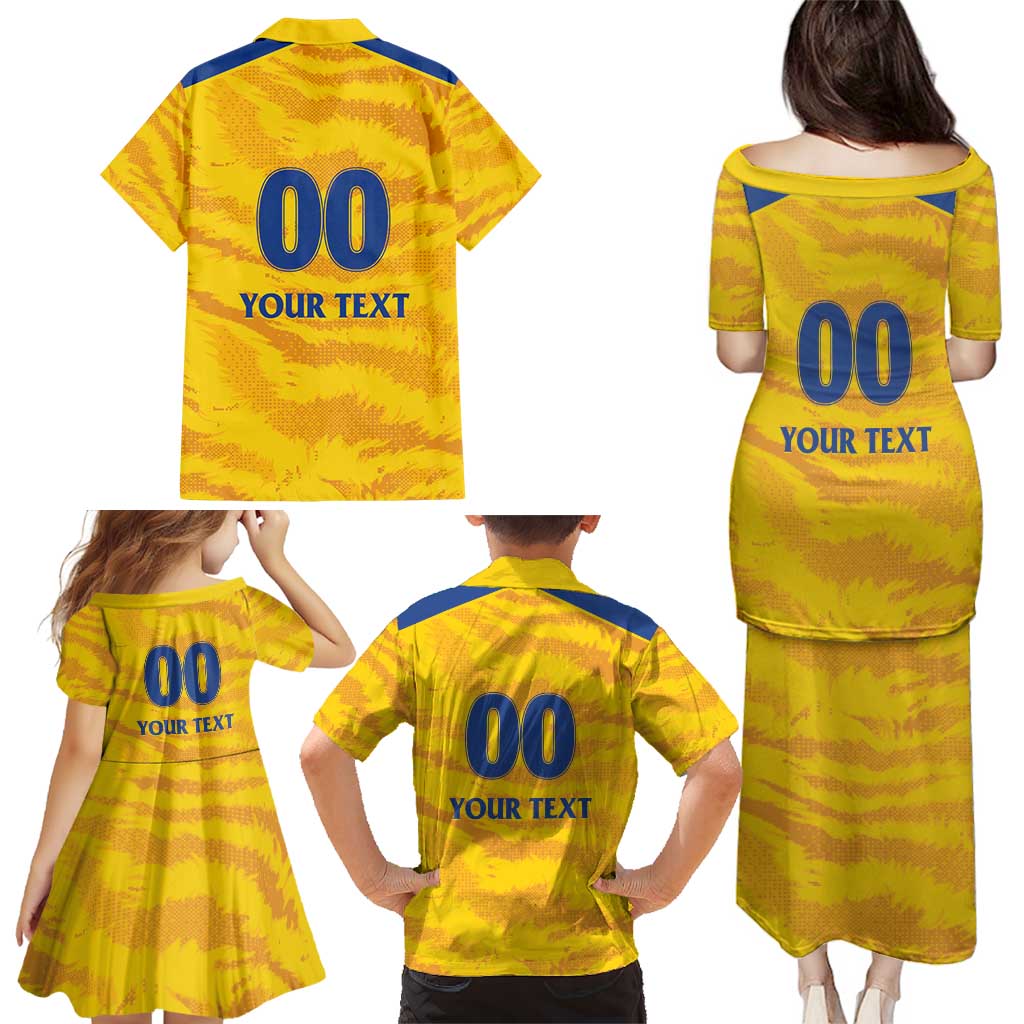 Custom Chennai 2025 Cricket Super Kings Family Matching Puletasi and Hawaiian Shirt Yellow Army Lions Champion