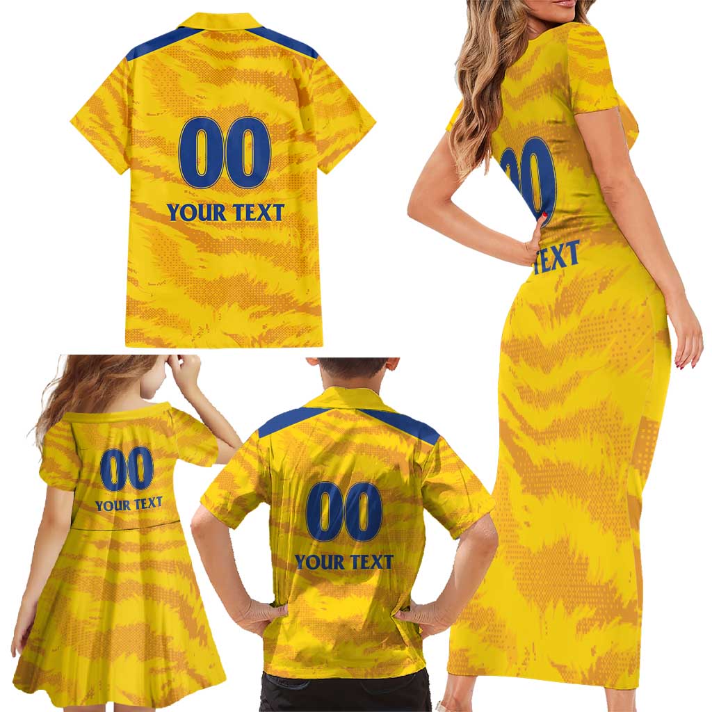 Custom Chennai 2025 Cricket Super Kings Family Matching Short Sleeve Bodycon Dress and Hawaiian Shirt Yellow Army Lions Champion