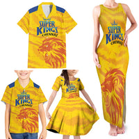 Custom Chennai 2025 Cricket Super Kings Family Matching Tank Maxi Dress and Hawaiian Shirt Yellow Army Lions Champion