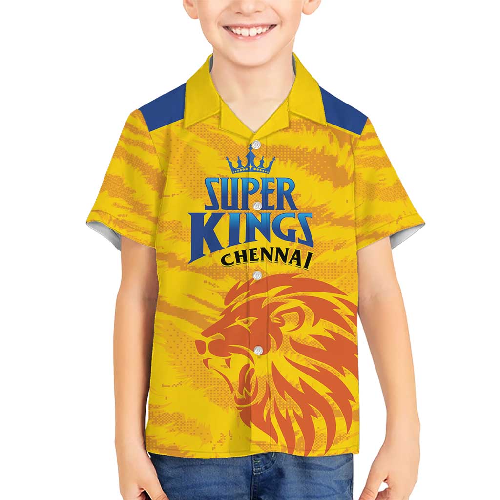 Custom Chennai 2025 Cricket Super Kings Kid Hawaiian Shirt Yellow Army Lions Champion