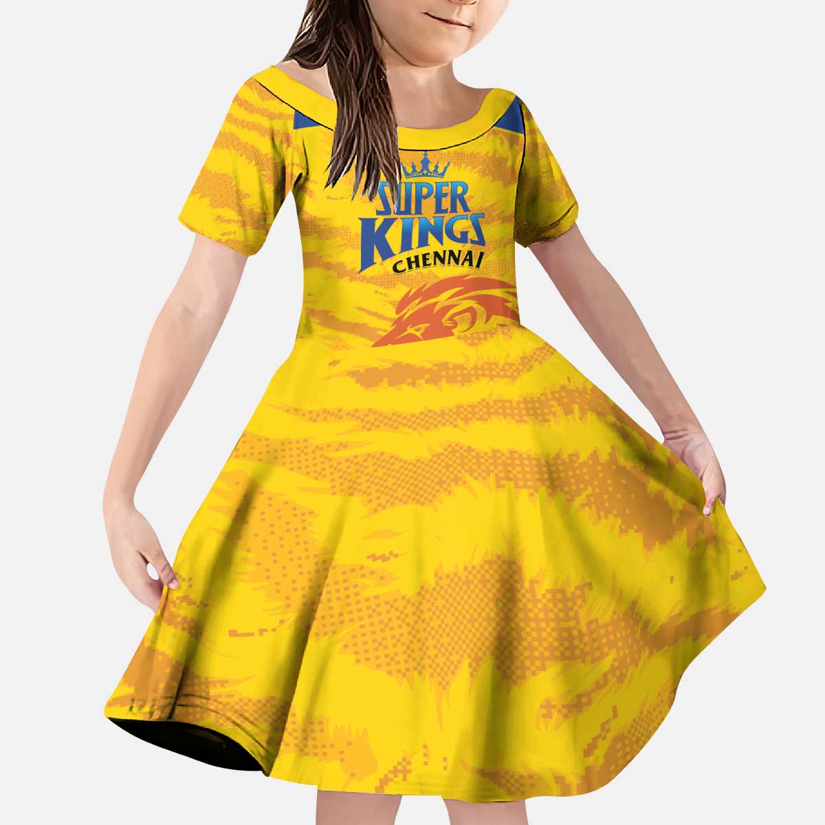 Custom Chennai 2025 Cricket Super Kings Kid Short Sleeve Dress Yellow Army Lions Champion