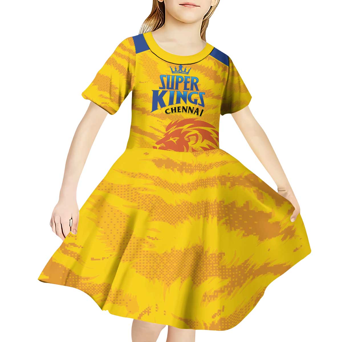 Custom Chennai 2025 Cricket Super Kings Kid Short Sleeve Dress Yellow Army Lions Champion