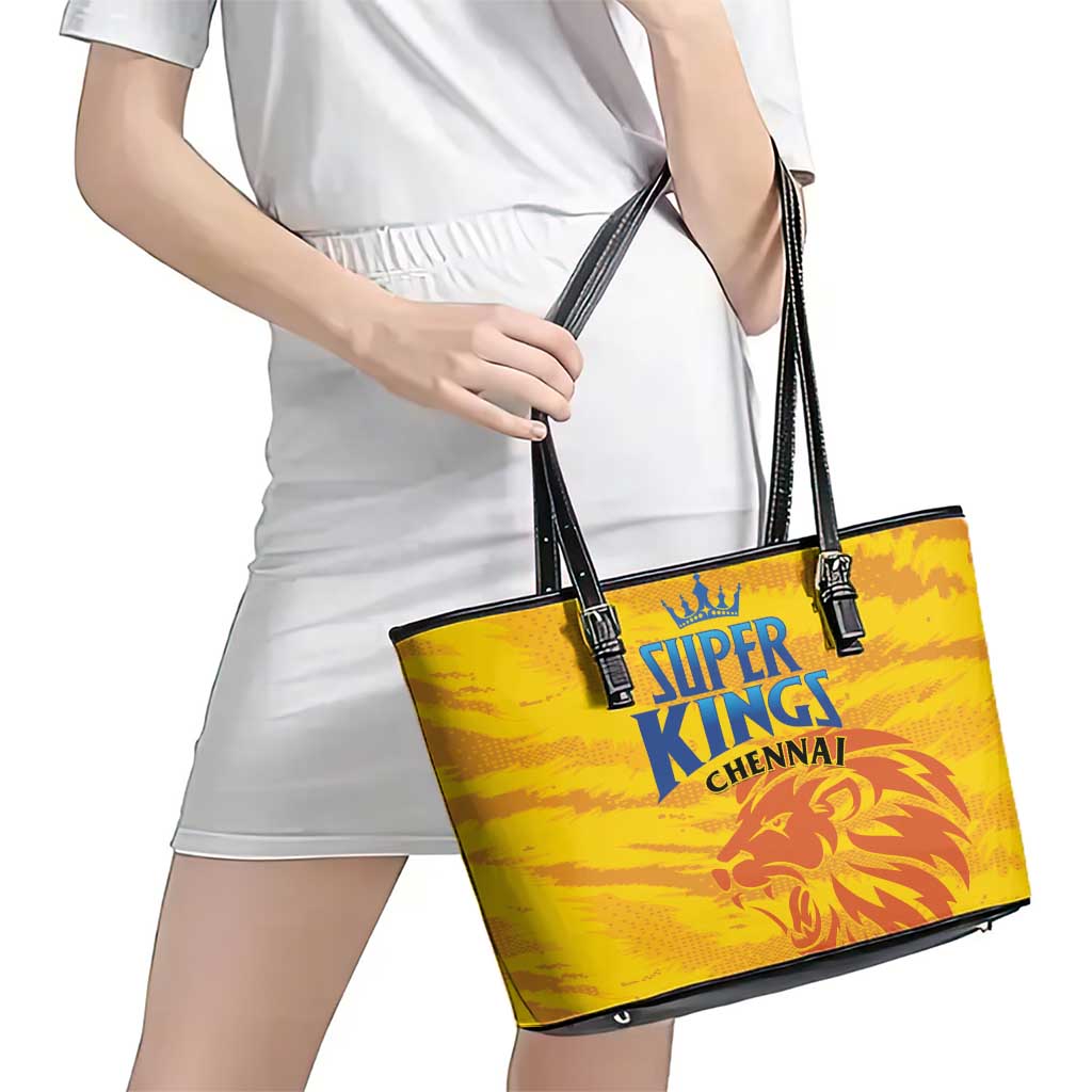 Chennai 2025 Cricket Super Kings Leather Tote Bag Yellow Army Lions Champion