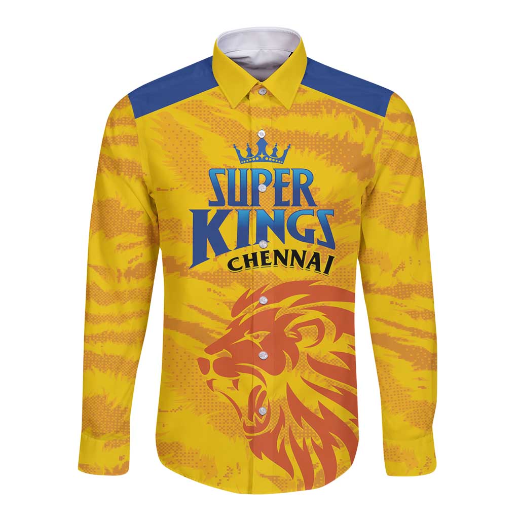 Custom Chennai 2025 Cricket Super Kings Long Sleeve Button Shirt Yellow Army Lions Champion