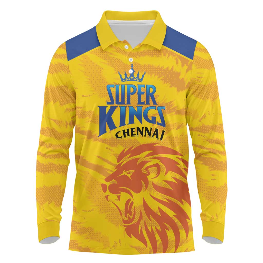 Custom Chennai 2025 Cricket Super Kings Long Sleeve Polo Shirt Yellow Army Lions Champion