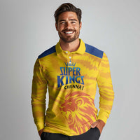 Custom Chennai 2025 Cricket Super Kings Long Sleeve Polo Shirt Yellow Army Lions Champion