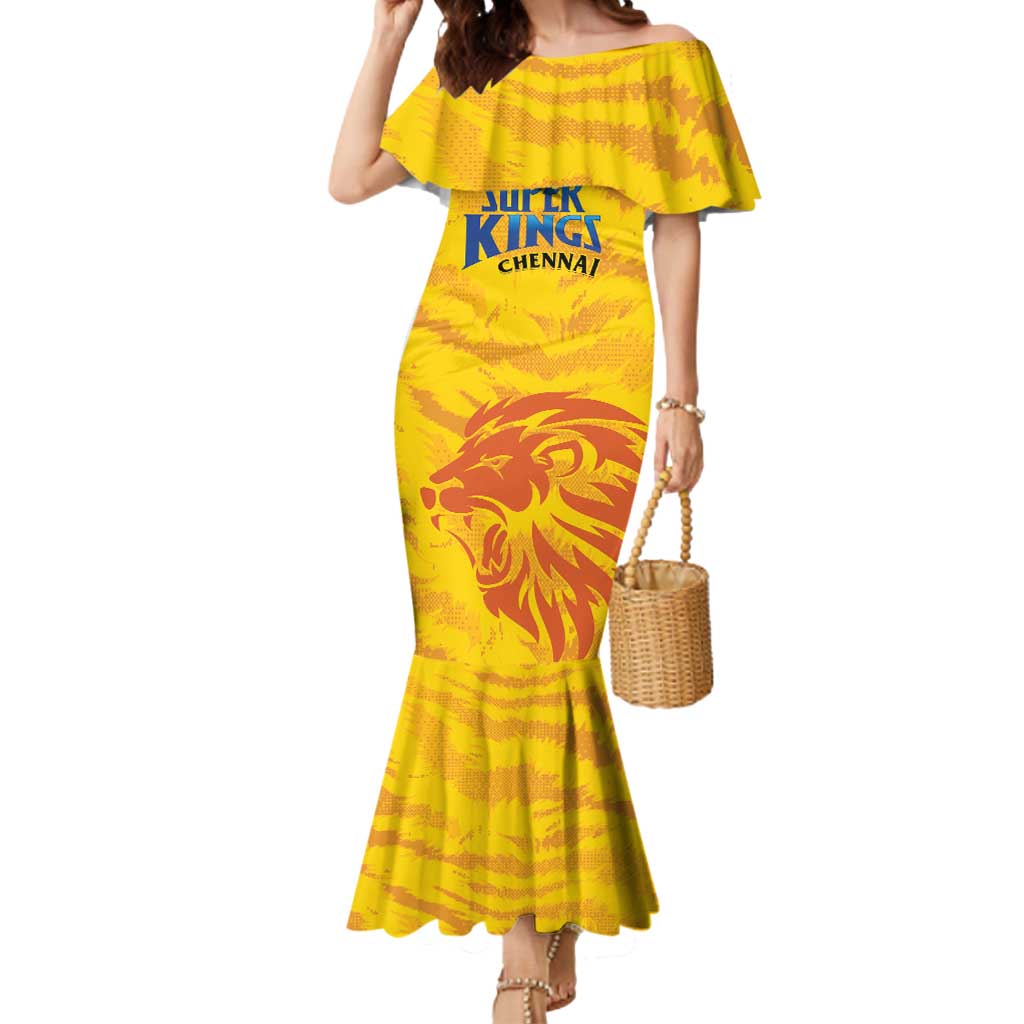Custom Chennai 2025 Cricket Super Kings Mermaid Dress Yellow Army Lions Champion