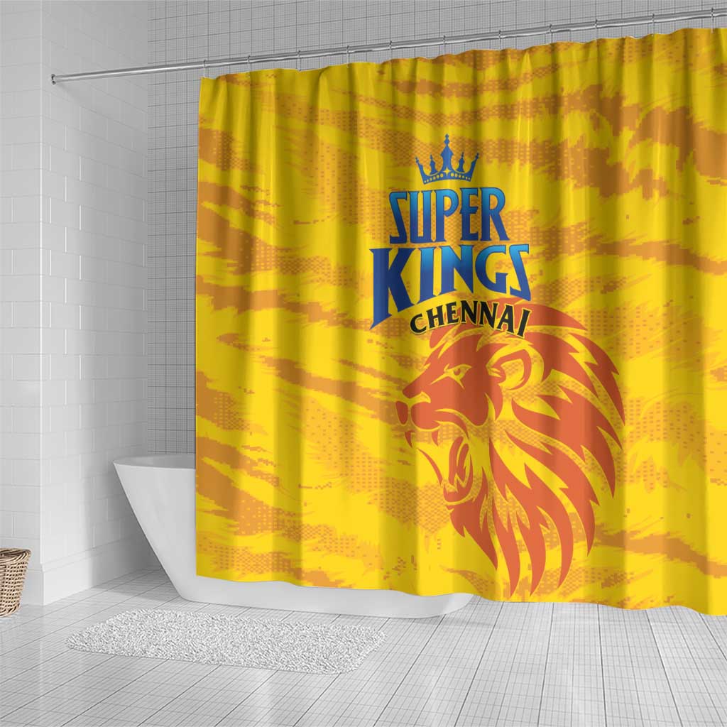Chennai 2025 Cricket Super Kings Shower Curtain Yellow Army Lions Champion