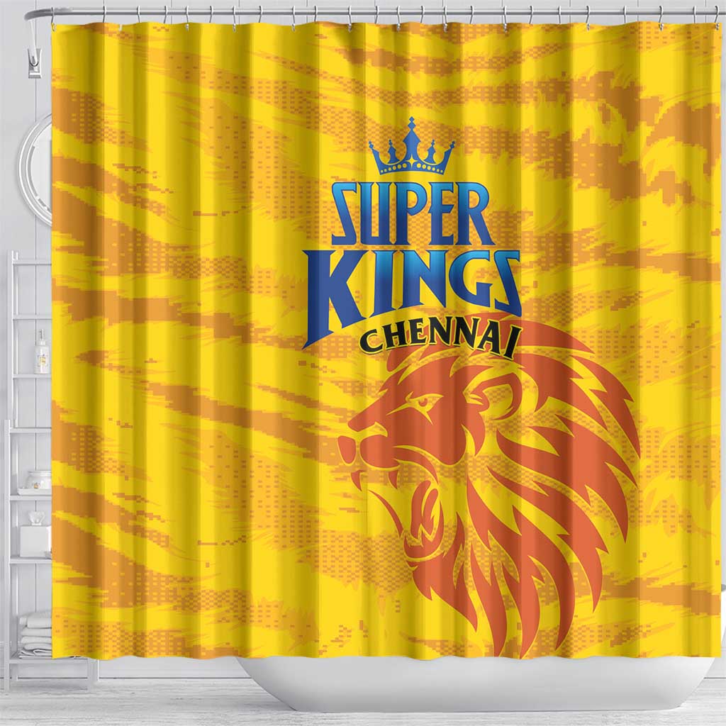 Chennai 2025 Cricket Super Kings Shower Curtain Yellow Army Lions Champion