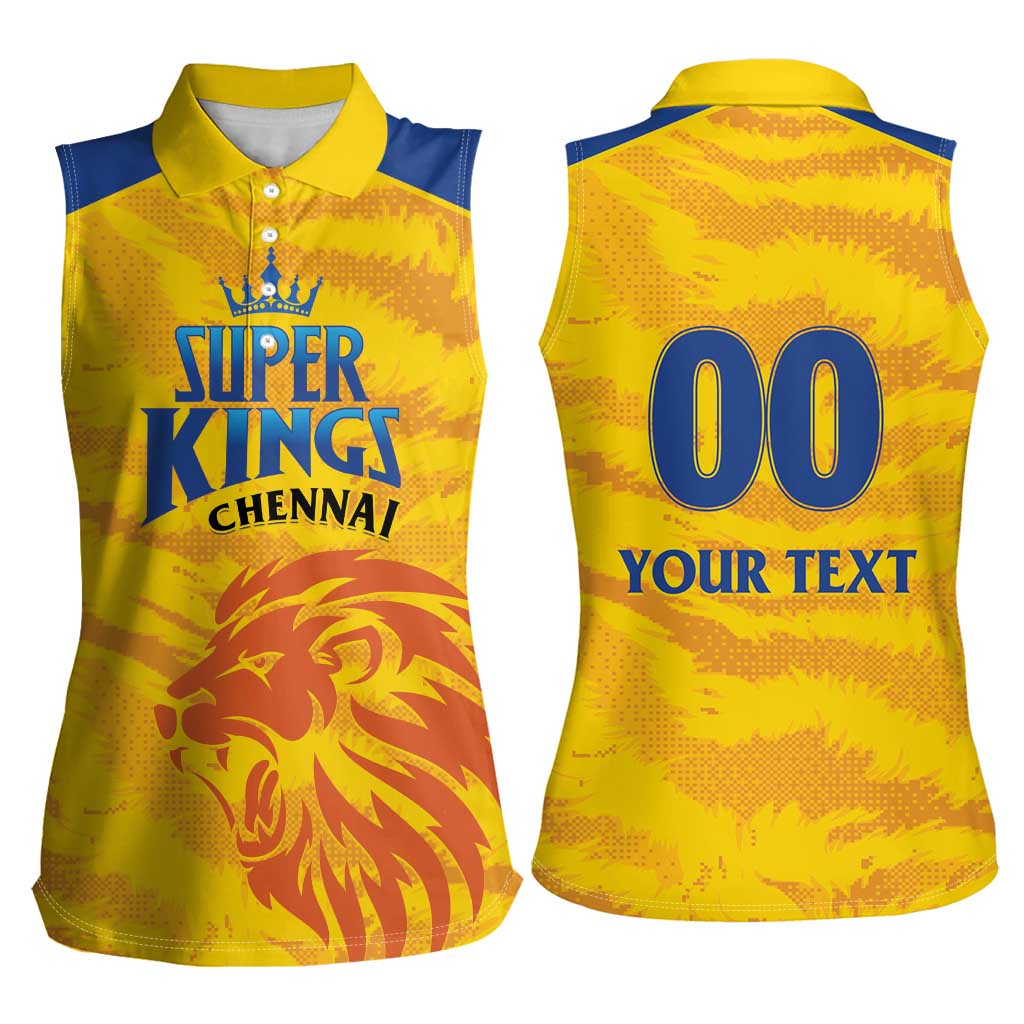 Custom Chennai 2025 Cricket Super Kings Women Sleeveless Polo Shirt Yellow Army Lions Champion