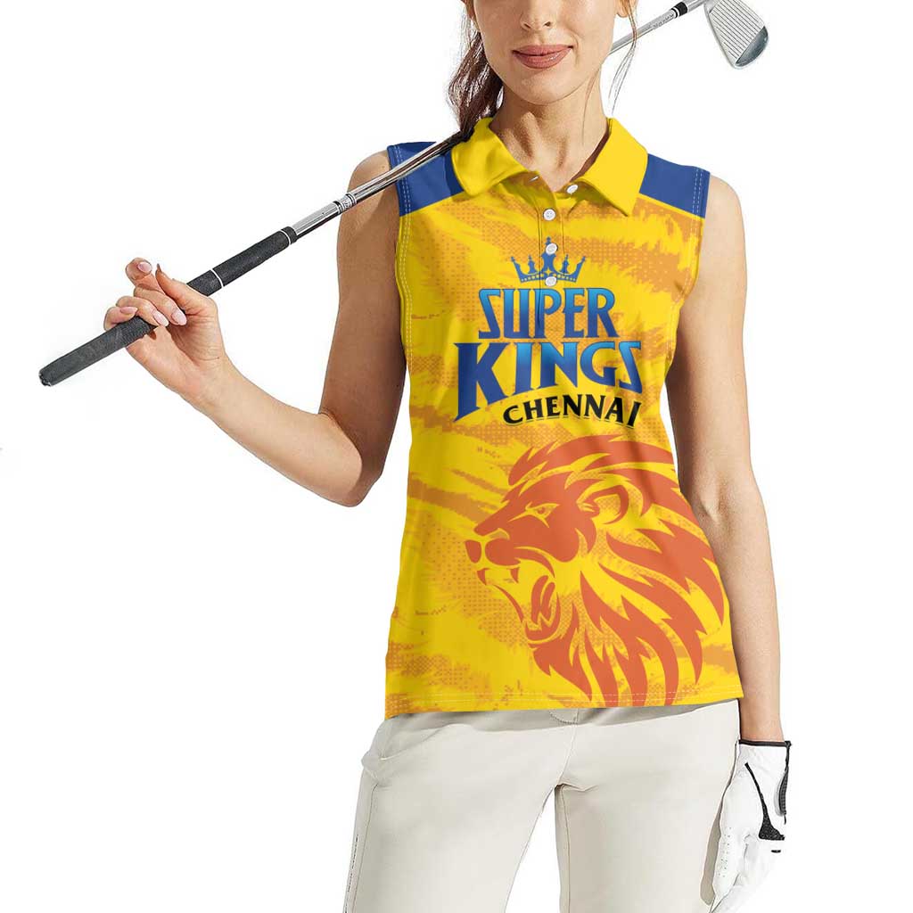 Custom Chennai 2025 Cricket Super Kings Women Sleeveless Polo Shirt Yellow Army Lions Champion