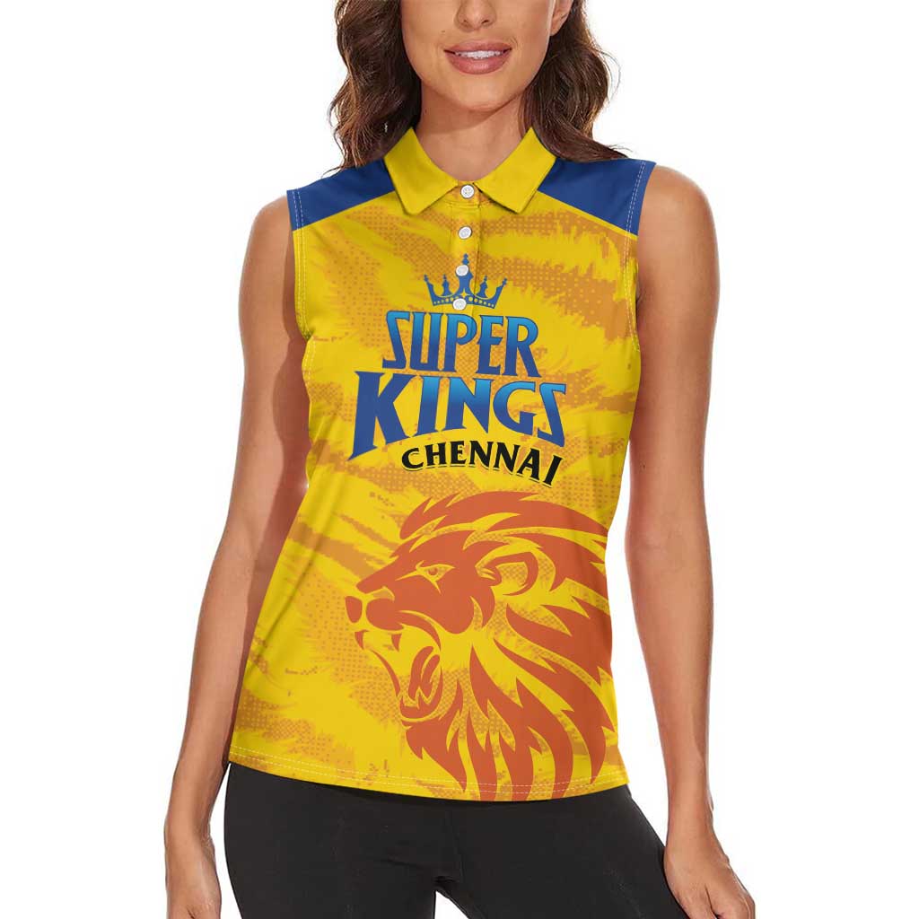 Custom Chennai 2025 Cricket Super Kings Women Sleeveless Polo Shirt Yellow Army Lions Champion