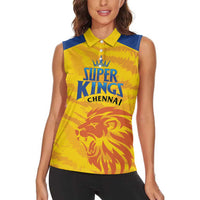 Custom Chennai 2025 Cricket Super Kings Women Sleeveless Polo Shirt Yellow Army Lions Champion