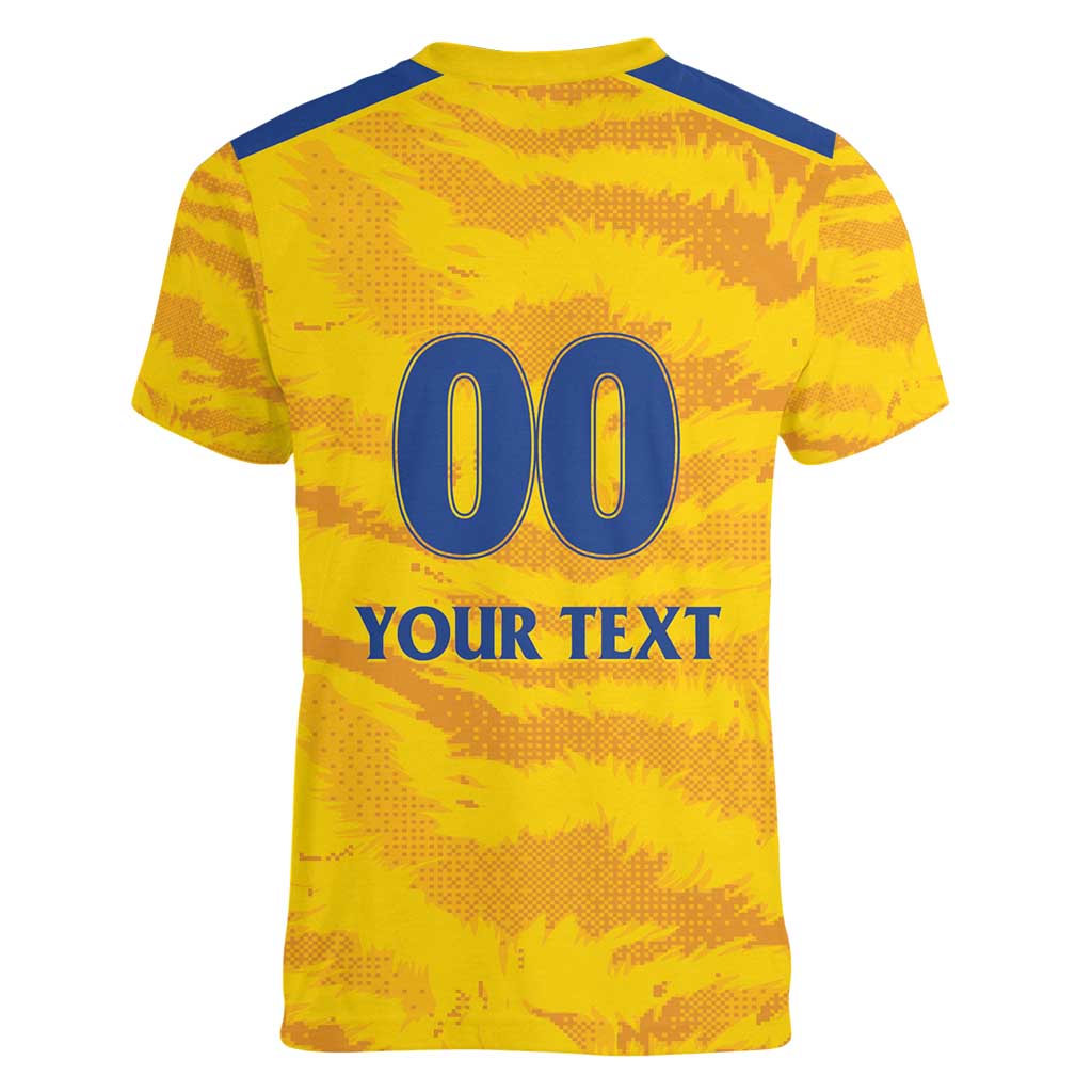 Custom Chennai 2025 Cricket Super Kings Women V-Neck T-Shirt Yellow Army Lions Champion
