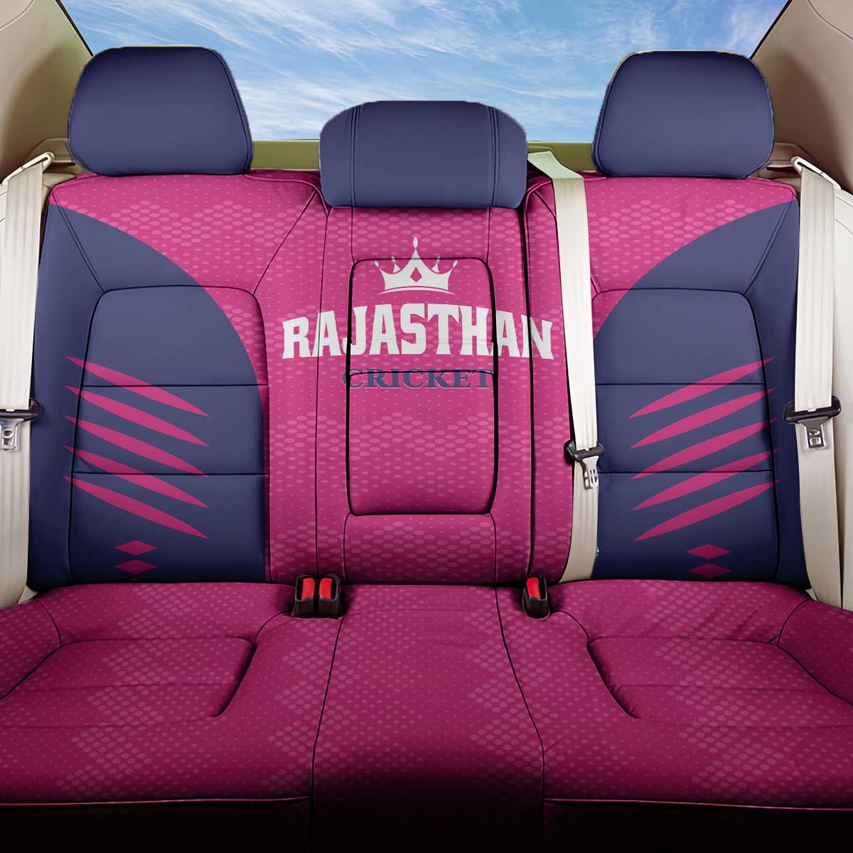 Rajasthan 2025 Cricket Royals Back Car Seat Cover Pink And Halla Bol