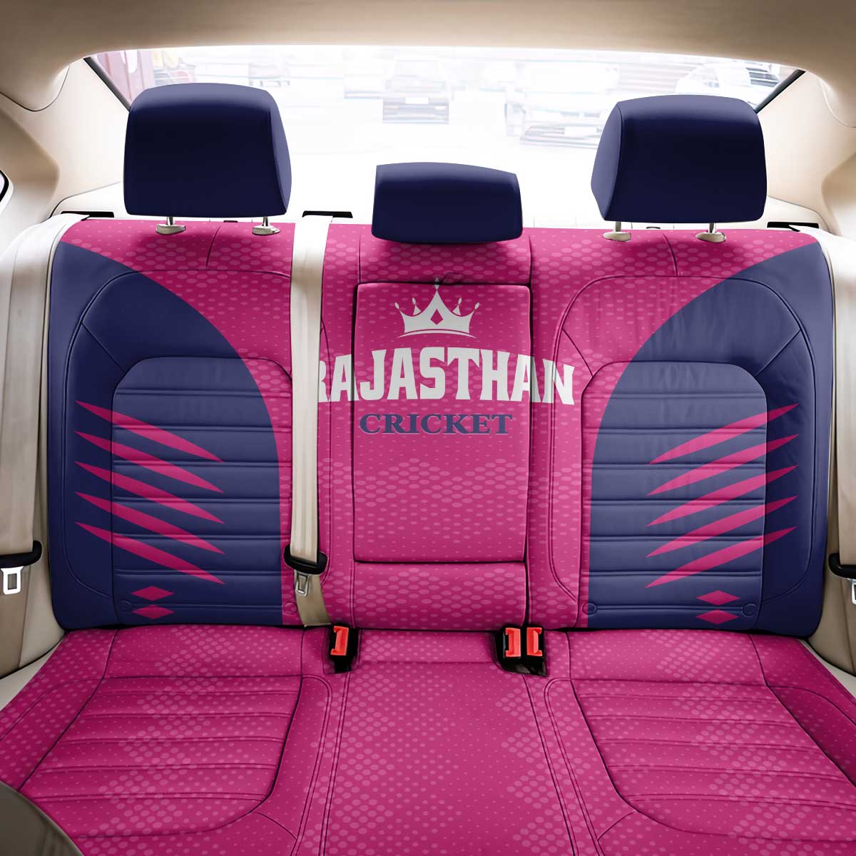 Rajasthan 2025 Cricket Royals Back Car Seat Cover Pink And Halla Bol