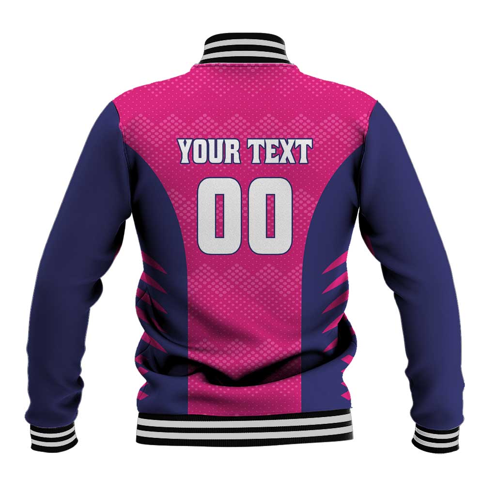 Custom Rajasthan 2025 Cricket Royals Baseball Jacket Pink And Halla Bol
