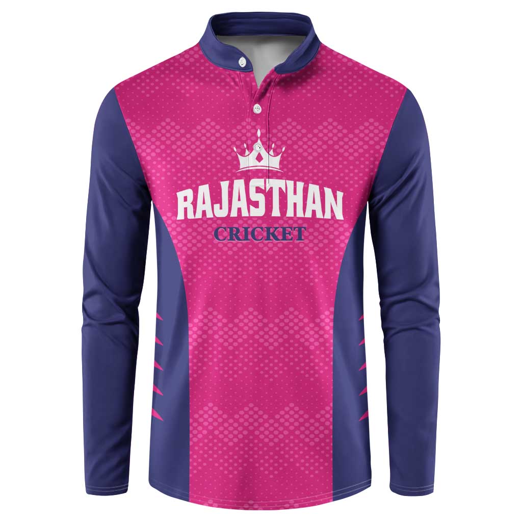 Custom Rajasthan 2025 Cricket Royals Button Sweatshirt Pink And Halla Bol