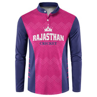 Custom Rajasthan 2025 Cricket Royals Button Sweatshirt Pink And Halla Bol