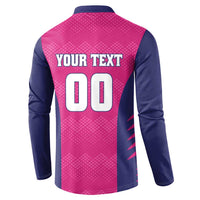 Custom Rajasthan 2025 Cricket Royals Button Sweatshirt Pink And Halla Bol