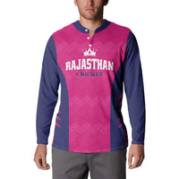 Custom Rajasthan 2025 Cricket Royals Button Sweatshirt Pink And Halla Bol