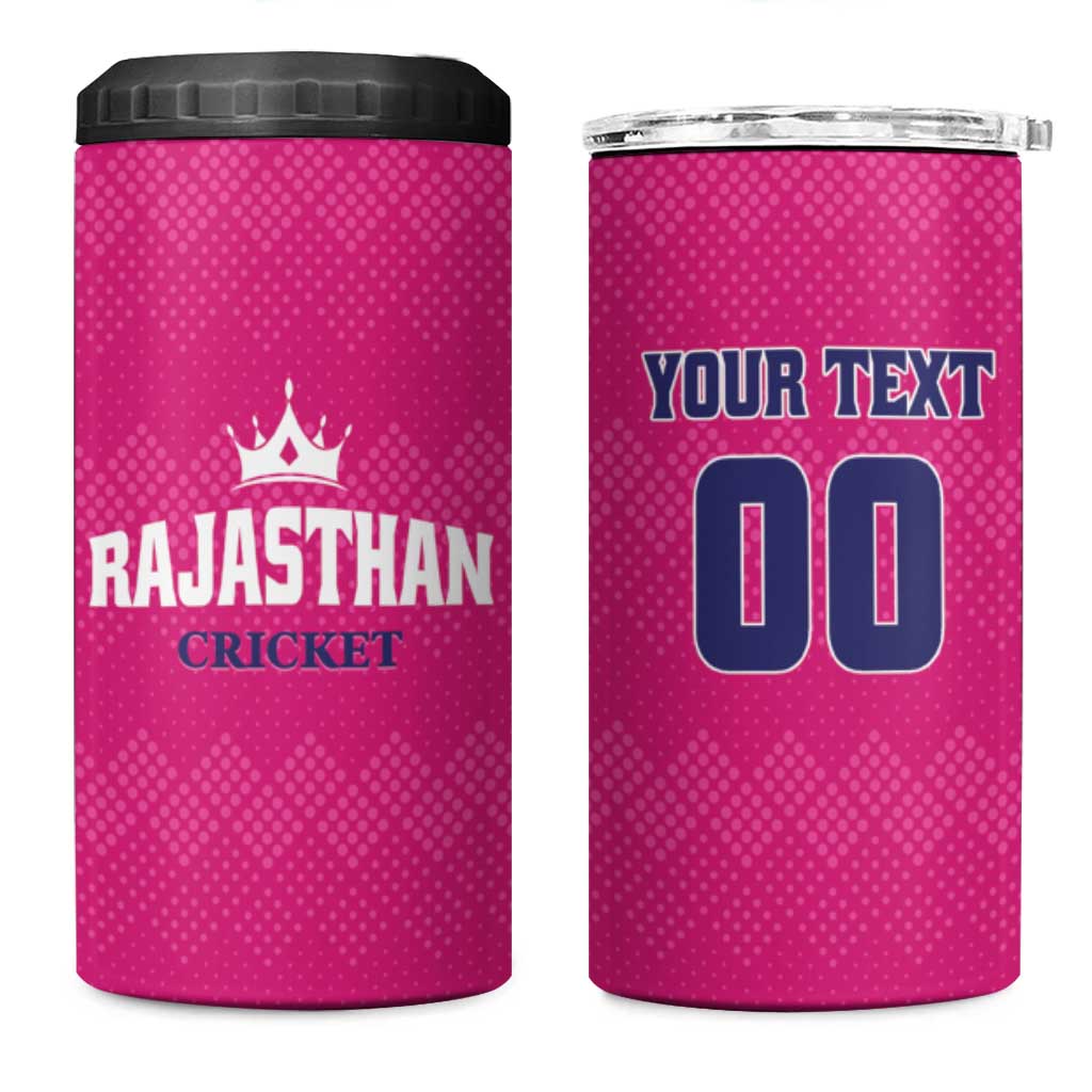 Custom Rajasthan 2025 Cricket Royals 4 in 1 Can Cooler Tumbler Pink And Halla Bol