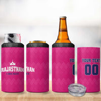 Custom Rajasthan 2025 Cricket Royals 4 in 1 Can Cooler Tumbler Pink And Halla Bol