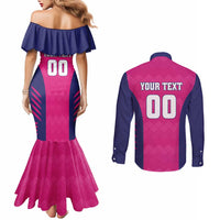 Custom Rajasthan 2025 Cricket Royals Couples Matching Mermaid Dress and Long Sleeve Button Shirt Pink And Halla Bol