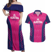 Custom Rajasthan 2025 Cricket Royals Couples Matching Off Shoulder Maxi Dress and Hawaiian Shirt Pink And Halla Bol