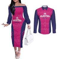Custom Rajasthan 2025 Cricket Royals Couples Matching Off The Shoulder Long Sleeve Dress and Long Sleeve Button Shirt Pink And Halla Bol